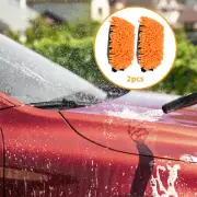 2 Pcs Car Wash Mitts Microfiber Elastic Wrist Cuffs Scratch Free Soft Orange