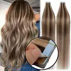 Seamless Tape In Human Hair Extensions Invisible Glue Skin Weft Highlight Blonde