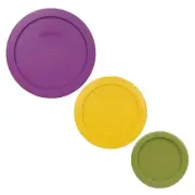 Pyrex 7201-PC Thistle Purple, 7200-PC Butter Yellow, & 7202-PC Olive Green Lid