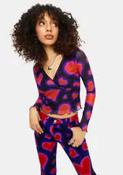 [dELiA*s by Dolls Kill] Electric Juice Mesh Heart Long Sleeve Crop Top