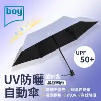 在飛比找momo購物網優惠-【boy】抗UV三折防曬自動傘_藍鈴紫(黑膠 自動傘 晴雨傘