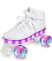 SSJJTT Roller Skates Women Adult Double Row Unisex Roller Blades Four Wheel Skating Outdoor Flash Pu Leather