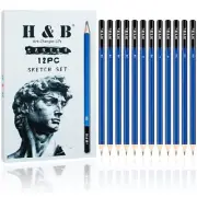 12 PCS Pencil Drawing Kit H-4H F HB B-6B Graphite and Charcoal Sketch Pencil ...
