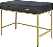 ACA Trading Computer Desk with 2 Drawers for Bedroom,2-Drawer Home Office Desk with Golden Frame，100x48x78cm PC Table with Storage for Study Room(Black & Gold)