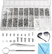 Eyeglasses Repair Tool Kit, Eyeglass Repair Kit with Glasses Screwdriver, 14 Sizes Glasses Screws for Eyeglasses, Sunglasses, Watch, Clock, Electronics Repair (1000Pcs)