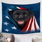 USA Flag Cute Black Labrador Puppy Tapestry