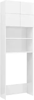 vidaXL High Gloss White Washing Machine Cabinet with Extra Storage Space, Engineered Wood Bathroom Organiser, 64x25.5x190 cm