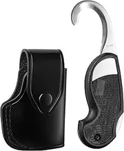 JAY-PEE 911 Rescue Tool Cut Down Knife with Leather Pouch Seat Belt Cutter Rounded Stainless Steel Emergency Safety Hook Knife with Leather Holder Foldable Compact for Corrections Prison Guards and
