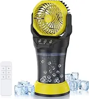 Misting Fan Portable Camping Fan 42800mAh Battery Powered with Remote Control, RGB Ambient Light with 2L Bucket, Battery Indicator, 120° Auto Oscillating, Timing Function, Grip Handle