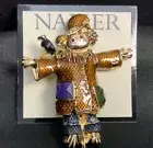 Napier Halloween Scarecrow Bird Fall Harvest Crystal Pin Brooch Jewelry New NWT