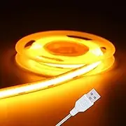 LED Strip Lights Yellow 5V USB Not Dimmable Flexible COB Short LED Rope Lights 320 LEDs/m Super Bright Gold Bendable Small Tape Lights for Exhibition Hall,Living Room TV Lights Decor (3.28FT/1M)