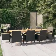 Generic 11 Piece Garden Dining Set with Cushions Black,3103592