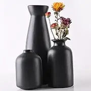 VASEFORU Black Ceramic vase Set-3 Small Flower vases for Decor Boho Vase Distressed Farmhouse Décor, Pottery Decorative Flower Vase for Home Decor, Table, Living Room Decor, Idea Shelf Decor