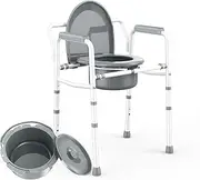 ZOLIQUEX 3 in 1 Bedside Commode with Arms 350 lbs, Steel Toilet Commode Adjustable Height, Porta Potty for Adults Commode Chair 6QT Bucket with Lid Included, Easy Cleaning, Tool-Free Assembly