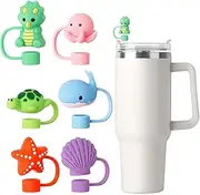 6Pcs Cute Animals Straw Covers Cap for Stanley Cup & Simple Modern, Silicone Straw Tips 0.4in/10mm for Accessories