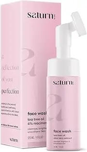 Saturn by GHC 4% Niacinamide Foaming Face Wash With Built-In Brush For Acne Prone Oily Skin, Powered With Aloe Vera, Tea Tree Extracts, Vitamin C & Rose Petals, 120 Ml (Pack Of 1)