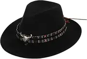 [COSMEVIVI] Bull Head Woolen Hat Sombrero Cowboy Hat Women's Hats & Caps Cowboy Outfits for Women Costumes Visor Hat Red Hat Fedora Hat for Men Wool Hat Adult Hat Western Ethnic Hat Black Felt