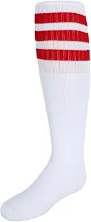 [Jefferies Socks] Kid's Striped Knee-High Tube Socks (1 Pair), Medium (Shoe Sizes 12-6), Red