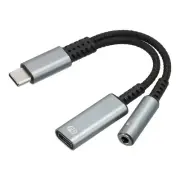 USB C to 3.5mm Headphone and Type C 60W PD Fast Charging Adapter 2 in 1 Grey