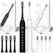 Double Pack Electric Toothbrush with 8 Replacement Brushes, IPX7 6 Mode Electric Toothbrush, Sonic Toothbrush, Electric Toothbrush, Lovers Electric Toothbrush, 60 Days Extra Long Service Life