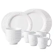 Juliska French Panel Whitewash 16 Piece Dinnerware Set, Service for 4