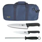 4pc Chef Starter Knife Set Blue Bag & Victorinox 15cm Cook & 20cm Knives & Steel