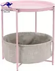 round Storage End Table, Side Table with Cloth Basket - Pink/Heather Gray, 48.2