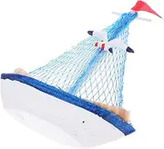 NOLITOY Crafted Wooden Sailboat Ornament Sailing Ship Decor Mediterranean Nautical Boat Model for Home