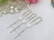 24 Silver Mini Rosary Baptism Keepsake Favors Recuerdos Bautizo Comunion Rosario