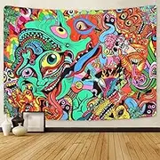 Livole Psychedelic Arabesque Tapestry Abstract Hippie Tapestries Fantasy Trippy Tapestry Fractal Colorful Monster Tapestry for Room (59.1 x 82.7 inches)