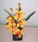 Artificial flower 33cm tall Cymbidium Orchid in pot F26C white green burg yellow