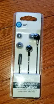 In Ear Headphone with Microphone for Smartphones-Stereos-Computers - Black- New
