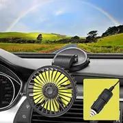 Ouffun Car Fan, 12V Portable Auto Cooling Fan 360 Degree Rotatable Vehicle Fan Strong Wind Electric Fan for Car Quiet Car Fans with Cigarette Lighter Plug for Car Dashboard Truck SUV Sedan RV Van Boat