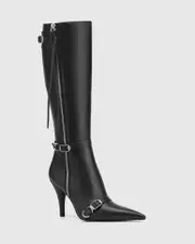 Valencia Black Leather Cone Heel Long Boot