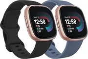 [Bakcuby] Band for Fitbit Versa 4 Versa 3 Bands, Sense 2 Band & Sense Band, Soft Silicone Sport Watch Strap Replacement Wristband for Fitbit Versa 4 / Versa 3 / Sense 2 / Sense, Women Men Small Large, 2 Pack