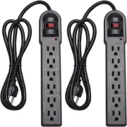 6-Outlet Surge Protector Power Strip 2-Pack, 900 Joules, 4-Foot Extension Cord