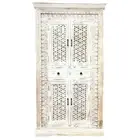 REJKA INDIAN ARTISAN CRAFTED 2 DOOR STORAGE CUPBOARD CABINET DISTRESSED WHITE