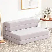 [Lazyzizi] Folding Sofa Bed Foldable Futon Couch Bed 4Inch Sleeper Floor Sofa for Adults, Camper, Guest, with Headrest, Breathable & Washable Cover (Twin)