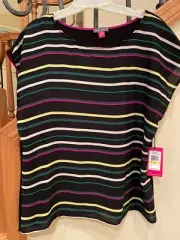 Vince Camuto Multi Striped Cap Sleeve Top Size Medium New With Tags Free Ship