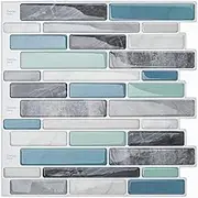 LONGKING Self-Adhesive Kitchen Backsplash, Marble Look Decorative Tiles (10 Tiles)