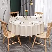 Round Tablecloth PVC Oilcloth Waterproof Antifouling Cover Outdoor Dining Table Cloth Leaves Beige-160cm