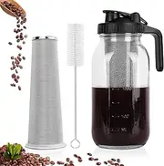 Xummi Cold Brew Coffee Maker, 1.8 L Cold Brew Coffee Maker, Lid with Handle and Stainless Steel Filter, Coffee Maker for Cold Brew Coffee and Tea (Black)
