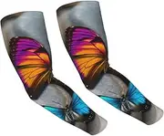 [FHEDVBN] Colorful Butterfly Stone Arm Sleeves Compression Arm Covers for Men Women Outdoor Sun Sleeves Cooling Sports Sleeve, Black