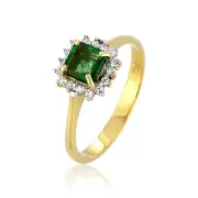 0.49ct Princess Cut Emerald Diamond Ring Authentic Yellow Gold Jewelry Ornament