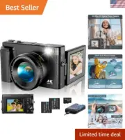 4K Digital Camera with 48MP Lens & 16X Zoom - Perfect for Photography & Vlogging