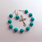 ✫ Turquoise Gemstone ✫ ONE DECADE ROSARY Immaculate Medal Catholic Crucifix