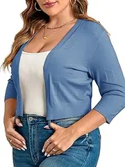 [TAKEYAL] Womens Plus Size Shrug 3/4 Sleeve Lightweight Open Front Knit Cropped Cardigan Sweater XL-5XL