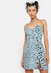 [Bailey Rose] Baby Blue Cheetah Print Mini Dress