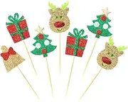 ALISSAR 28-Pack Christmas Cupcake Toppers Picks, Glitter Cake Toppers Home Party Decor Christmas Party Supplies Favors