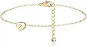 [Valloey Rover] Women Gold Anklet Initial A-Z Tiny Heart Charm Sideways 14K Gold Plated Cute Simple Personalized Dainty Boho Beach Foot Chain Letter Jewelry Gift